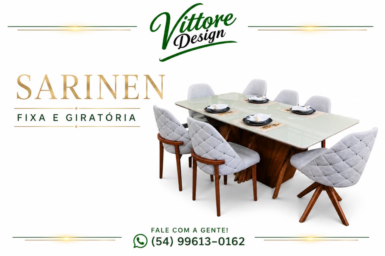 Conjunto Saarinen com mesa e cadeiras estofadas